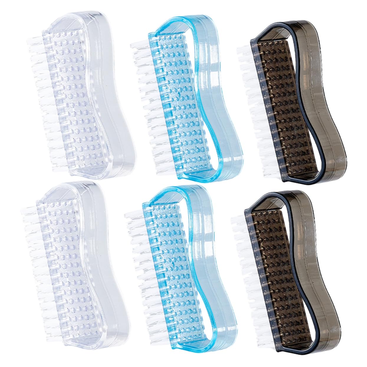 6pcs Nail Brush Comfortable Grip Fingernail Scrub Brushes for Cleaning Gardening and Nail Art Transparent White Blue and Black