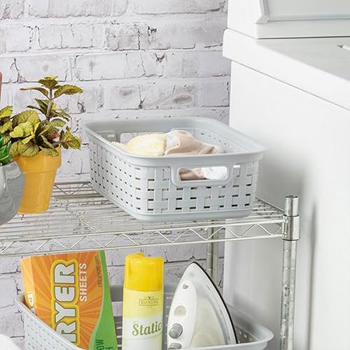 Miniatura 5 de Sterilite Cesta de almacenamiento de mimbre de tejido pequeño de 11 pulgadas para encimeras, estanterías y armarios, cemento, paquete de 8