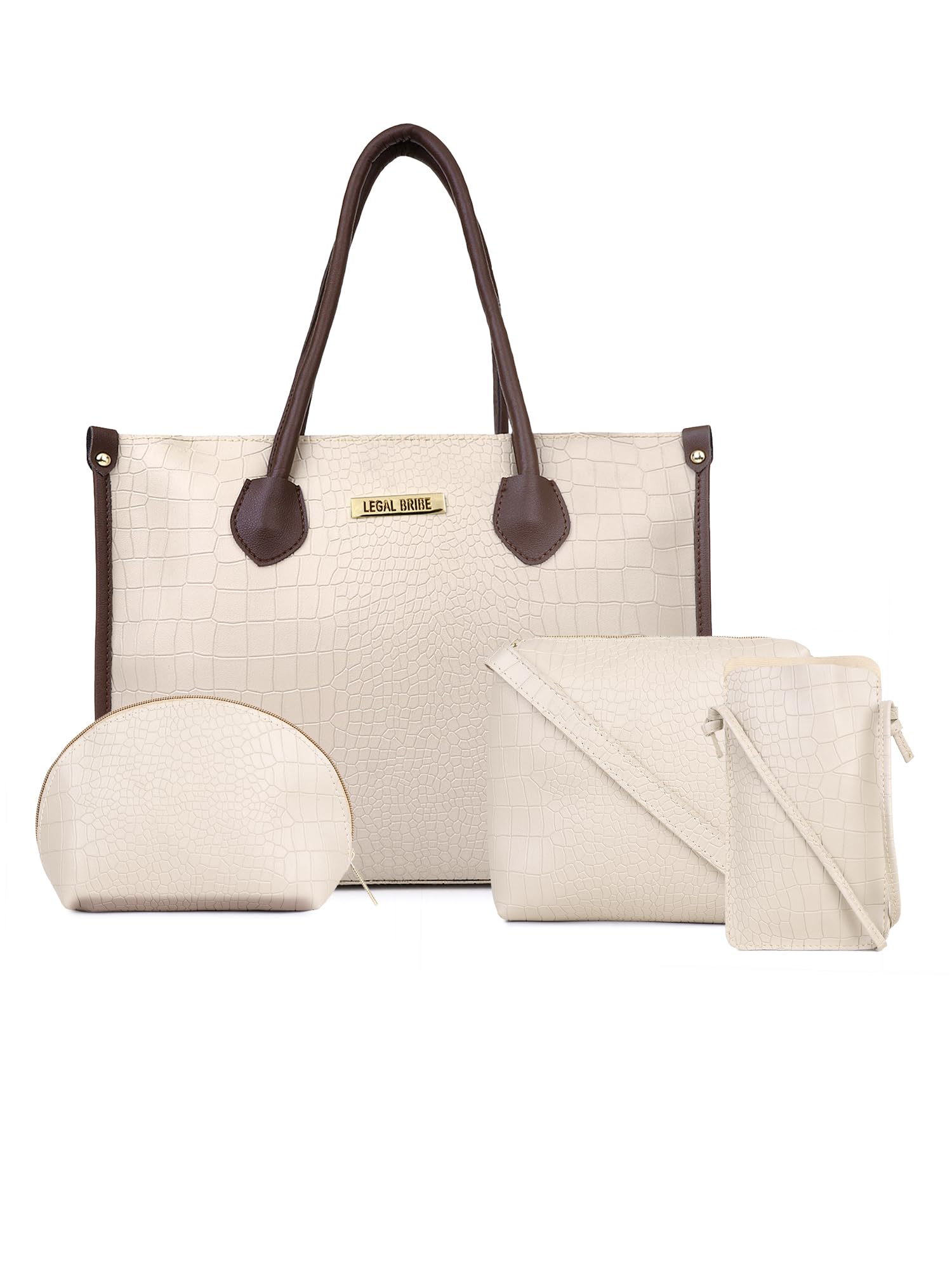 LEGAL BRIBE Womens Crock Style Tote Bag Combo of 4 (Beige) (B0CQNX18P1) Amazon Price History, Amazon Price Tracker