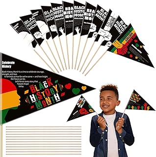 Lerheedi 24 Packs Black History Month Coloring Flags Crafts Black History Month Decoration Pennant DIY Color Your Own Flags Activity for School Classroom DIY Study Kit February Decor