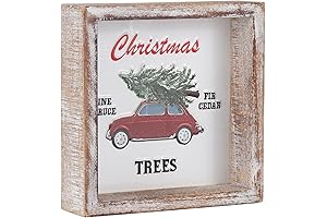 Rustic Christmas Trees Truck Block Sign for Shelf, Mantel