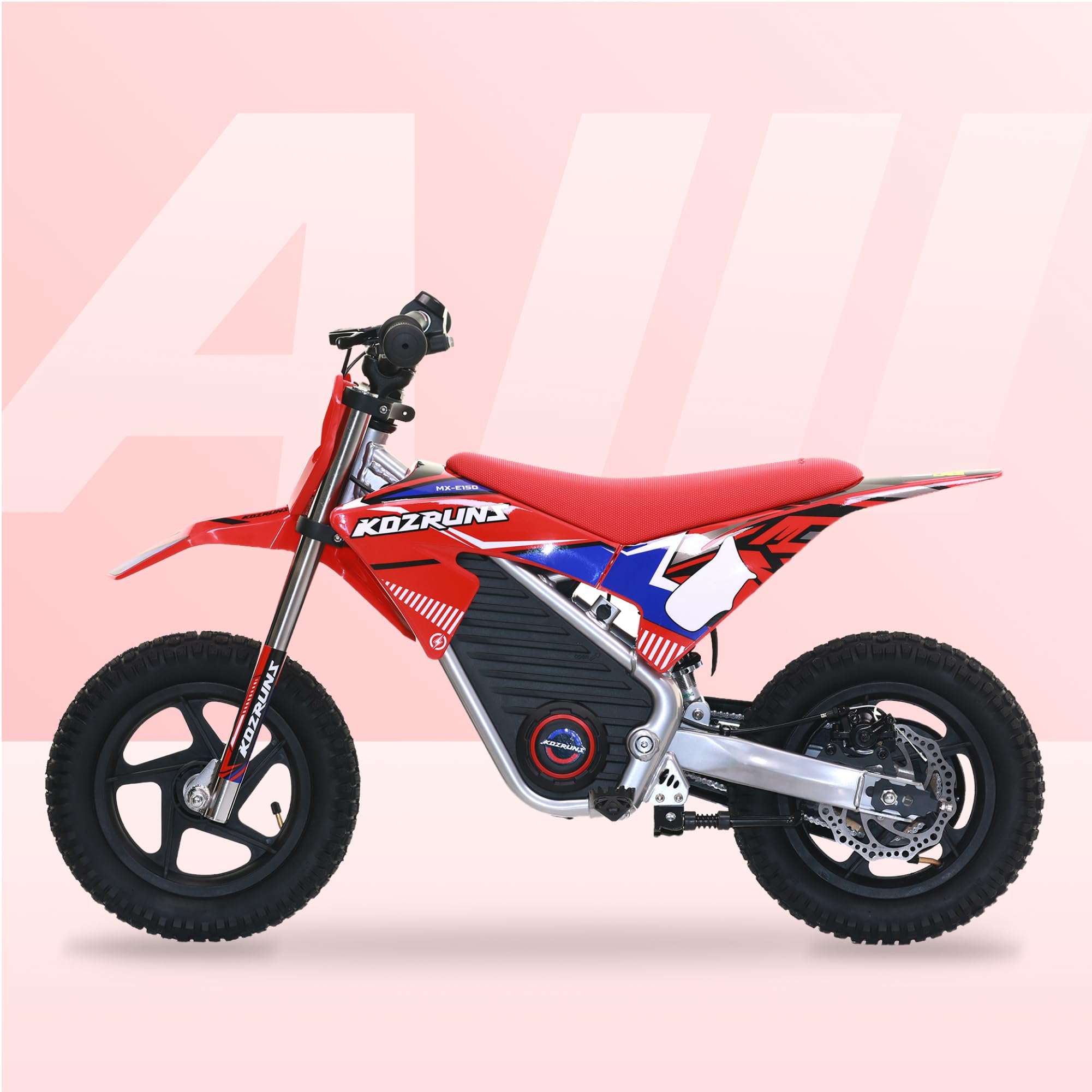 AIII Electric Dirt Bike for Kids 3-7, High Performance Racing Grade Motorcycle, Up to 8MPH, 2 Speed Settings, 12-Inch Off-Road Tires, Rear Disc Brakes & Advanced Shock Absorption, Red