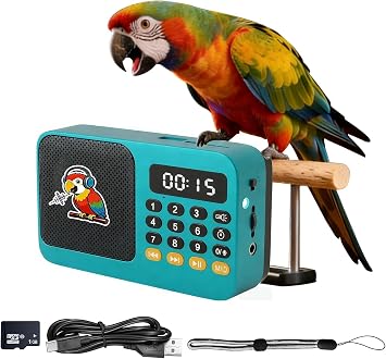 Parrot Talking, Whistling & Singing Training Player 134 Professional Audio Tracks with Loop Playback &Self-Custom Audio, Includes Training Guide for Beginners & Busy Individuals Blue