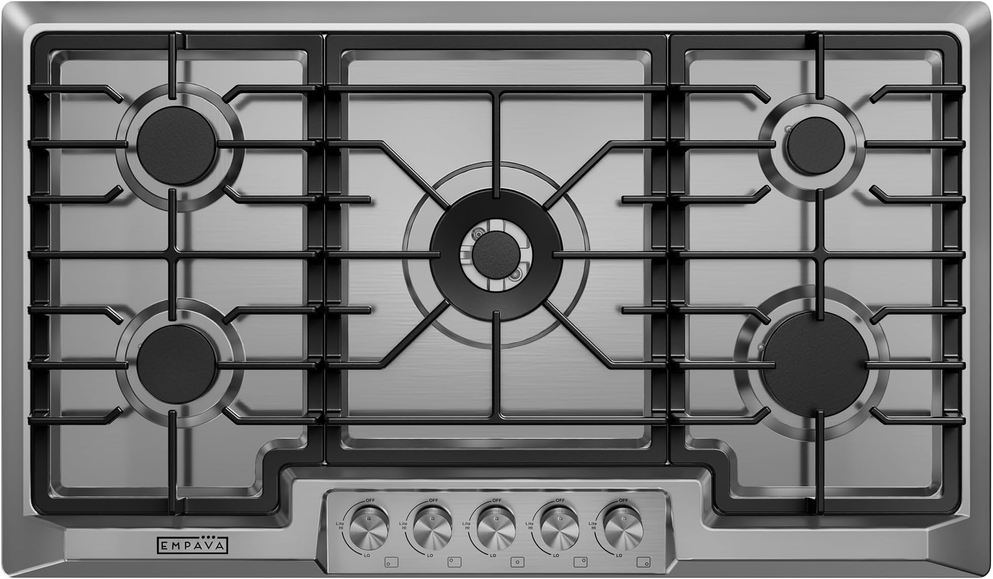 Empava 36 Inch Built-in Gas Cooktop with 5 Sealed SABAF Burners, Stainless Steel Surface, LPG/NG Convertible, Flame Failure Protection, Dishwasher Safe Grates