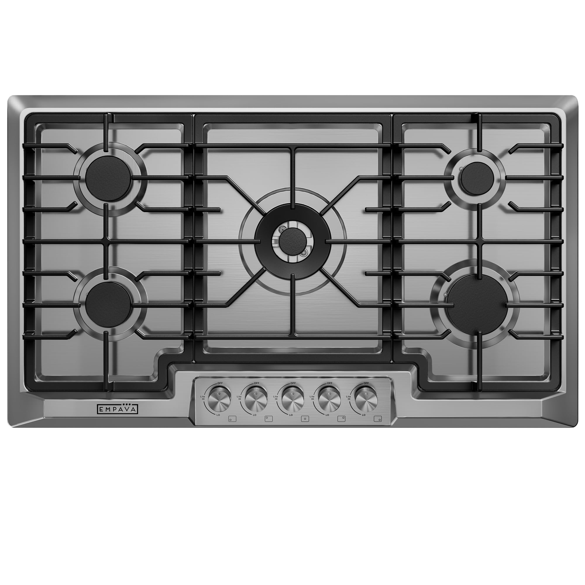 Empava36 Inch Built-in Gas Cooktop with 5 Sealed SABAF Burners, Stainless Steel Surface LPG/NG Convertible, Flame Failure Protection, Dishwasher Safe Grates