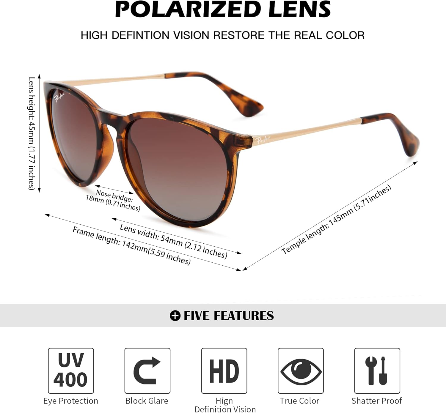 Pro Acme Polarized Sunglasses for Women Men Classic Round 100% UV Protection Lightweight TR90 Unbreakable Frame Sunglasses - Image 4