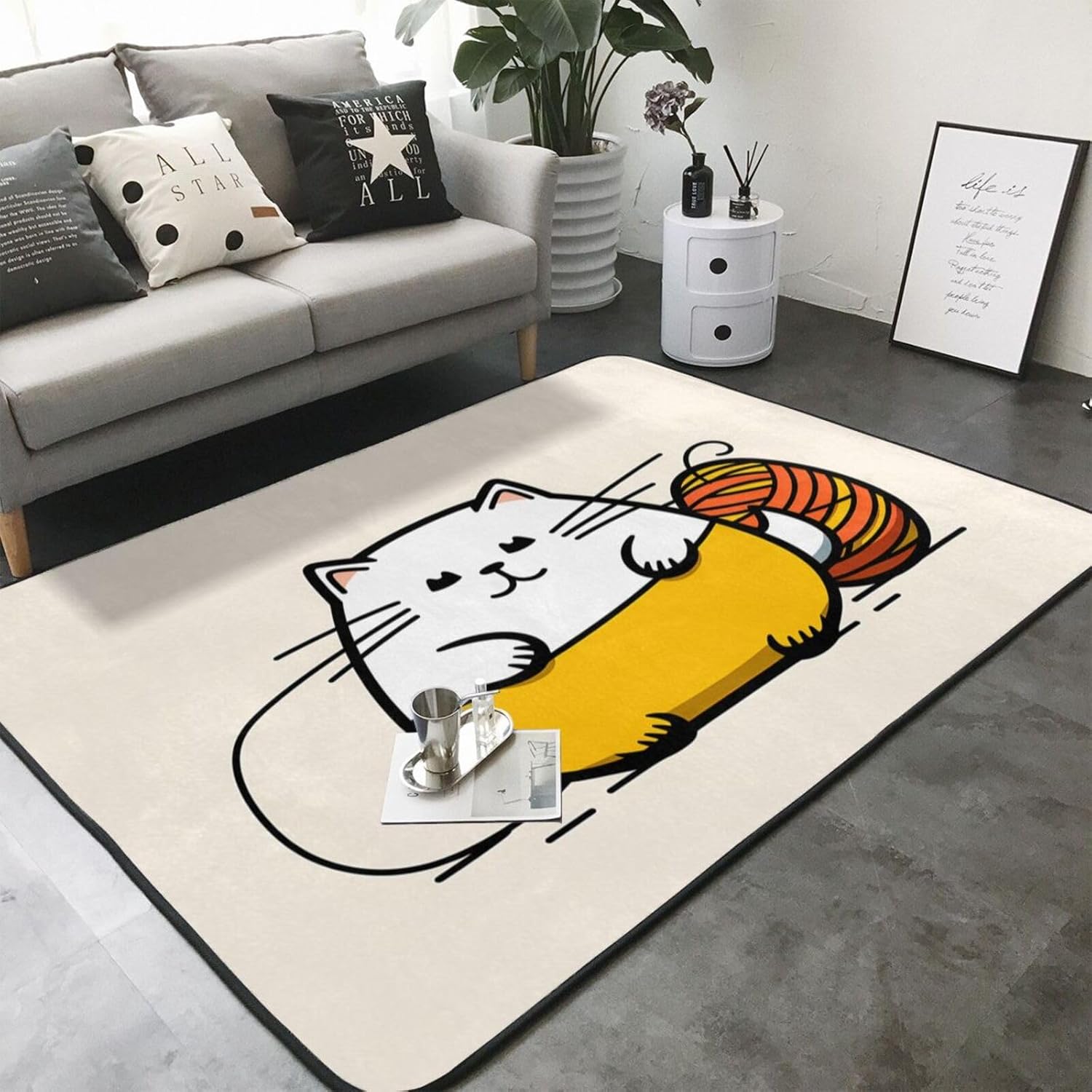 Fat cat Printed Floor mat 80x58 inches, Non-Slip Decorative Carpet for Bedroom and Living Room