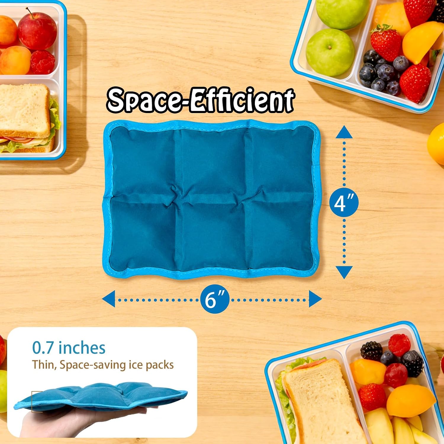 QuartzGlow 4pcs Reusable Ice Packs for Lunch Boxes & Coolers, (6”x4”x0.7”) Slim Freezer Packs for Lunch Bags, Small Non-Toxic Cooler for Picnic & Camping