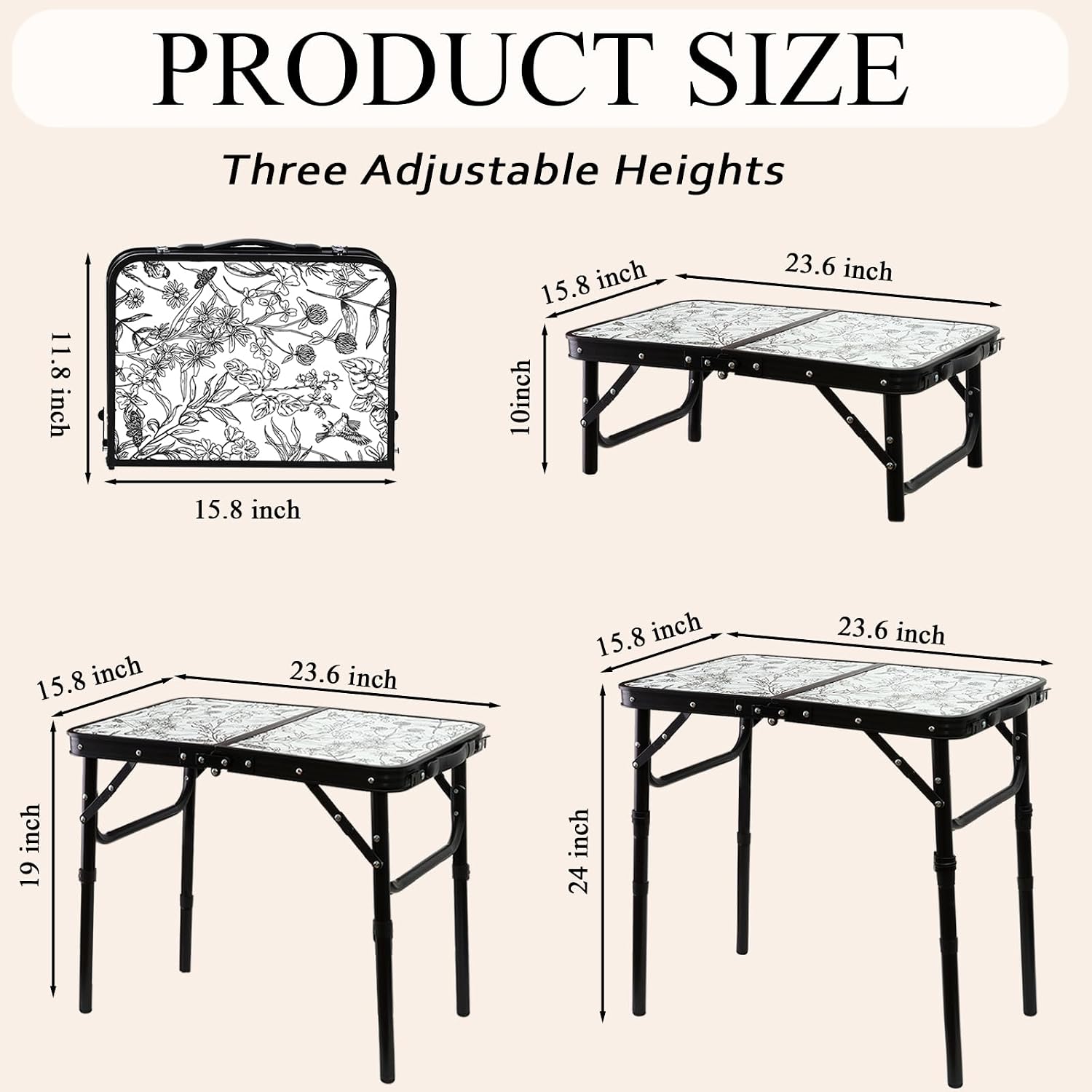 YihuiKo Small Camping Table, Vintage French Floral Pattern Folding Table image 3