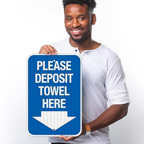 Miniatura 2 de Please Deposit Towel Here With Downward Arrow Sign, 12x18 Inches, 3M EGP Reflective .063 Aluminum, Fade Resistant, Made in USA by Sigo Signs