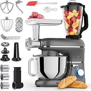 6 in 1 Pastry Processor – 2000 W – Front Meat Grinder, 1.5 L, Cutter, Accessories – Multifunctional Food Processor with 6.2 L Mixing Bowl, Whisk, Kneading Hook, Beater (Anthracite)