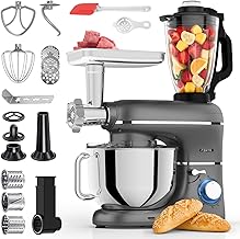 6 in 1 Pastry Processor – 2000 W – Front Meat Grinder, 1.5 L, Cutter, Accessories – Multifunctional Food Processor with 6.2 L Mixing Bowl, Whisk, Kneading Hook, Beater (Anthracite)