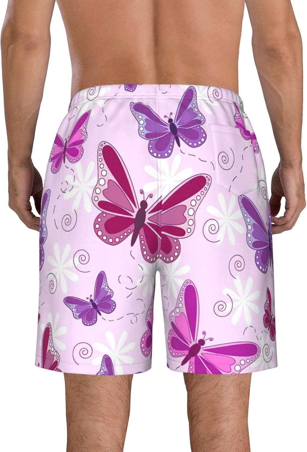 Butterfly Print Men's Hawaiian Beach Shorts Elastic Novelty Summer Casual Shorts with Pocket