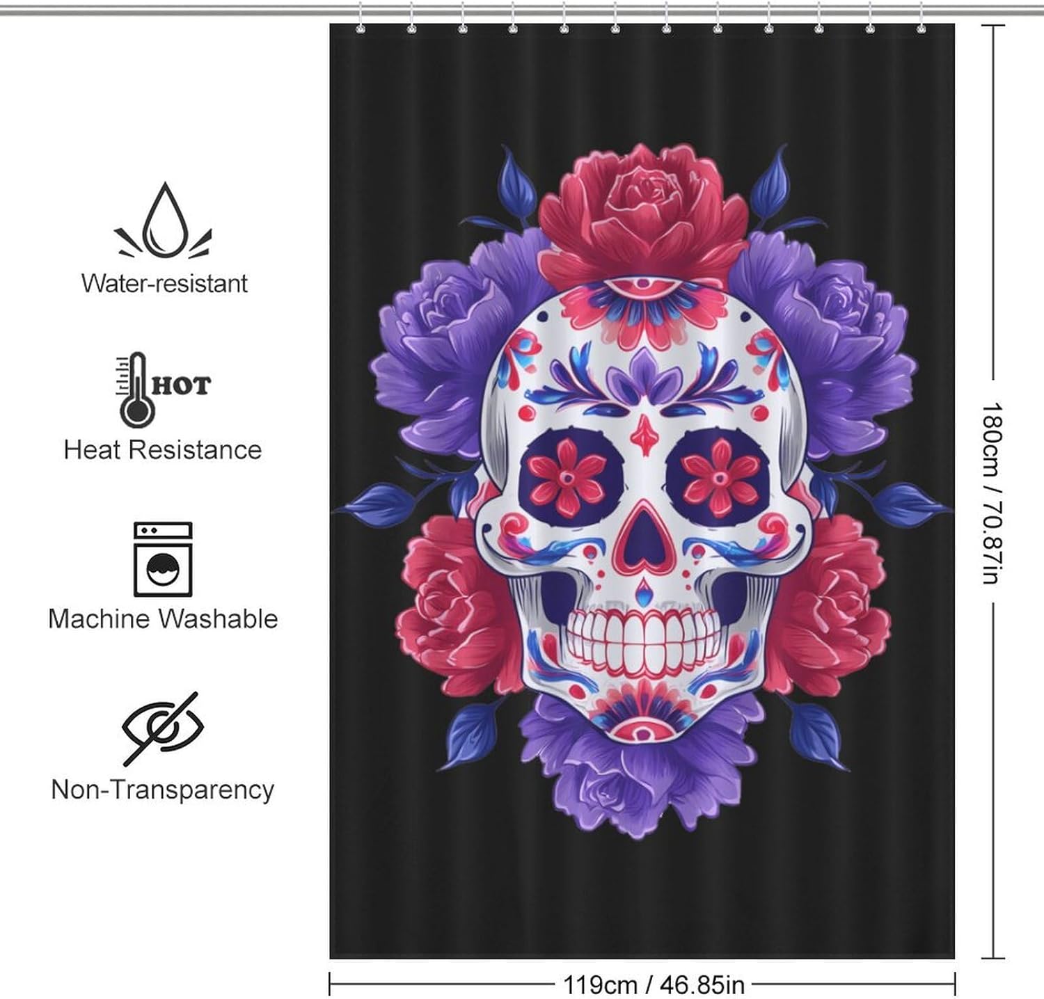 Halloween Skull Shower Curtain 46.85x70.87Inch（119x180cm） Polyester Bath Curtain Shower Curtains Printed Decorative