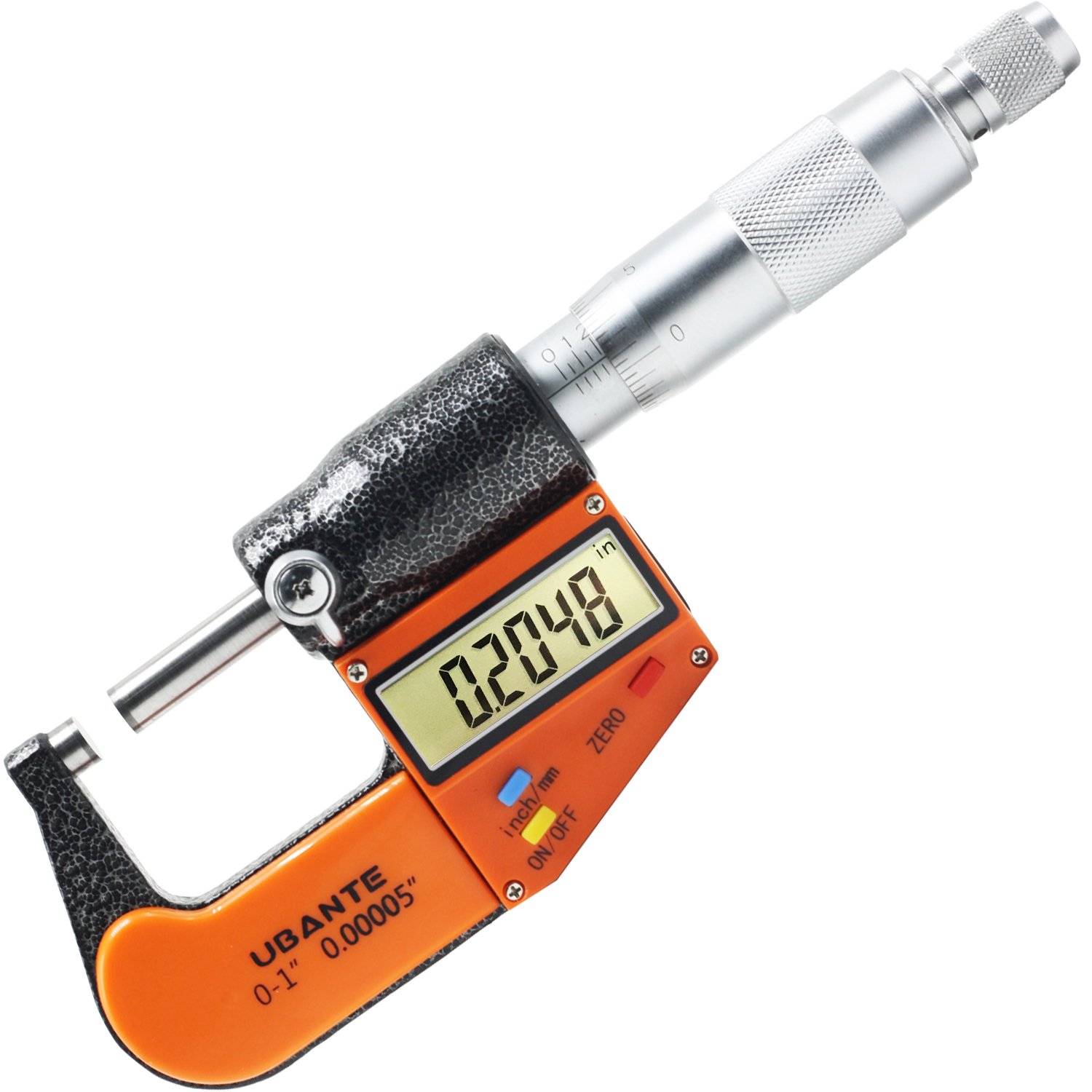 Digital Electronic Micrometer with Large Display - Inch/Metric Conversion 0-1 "/ 0-25 mm Measuring Range, 0.00005" /0.001 mm Resolution, Orange/Gray