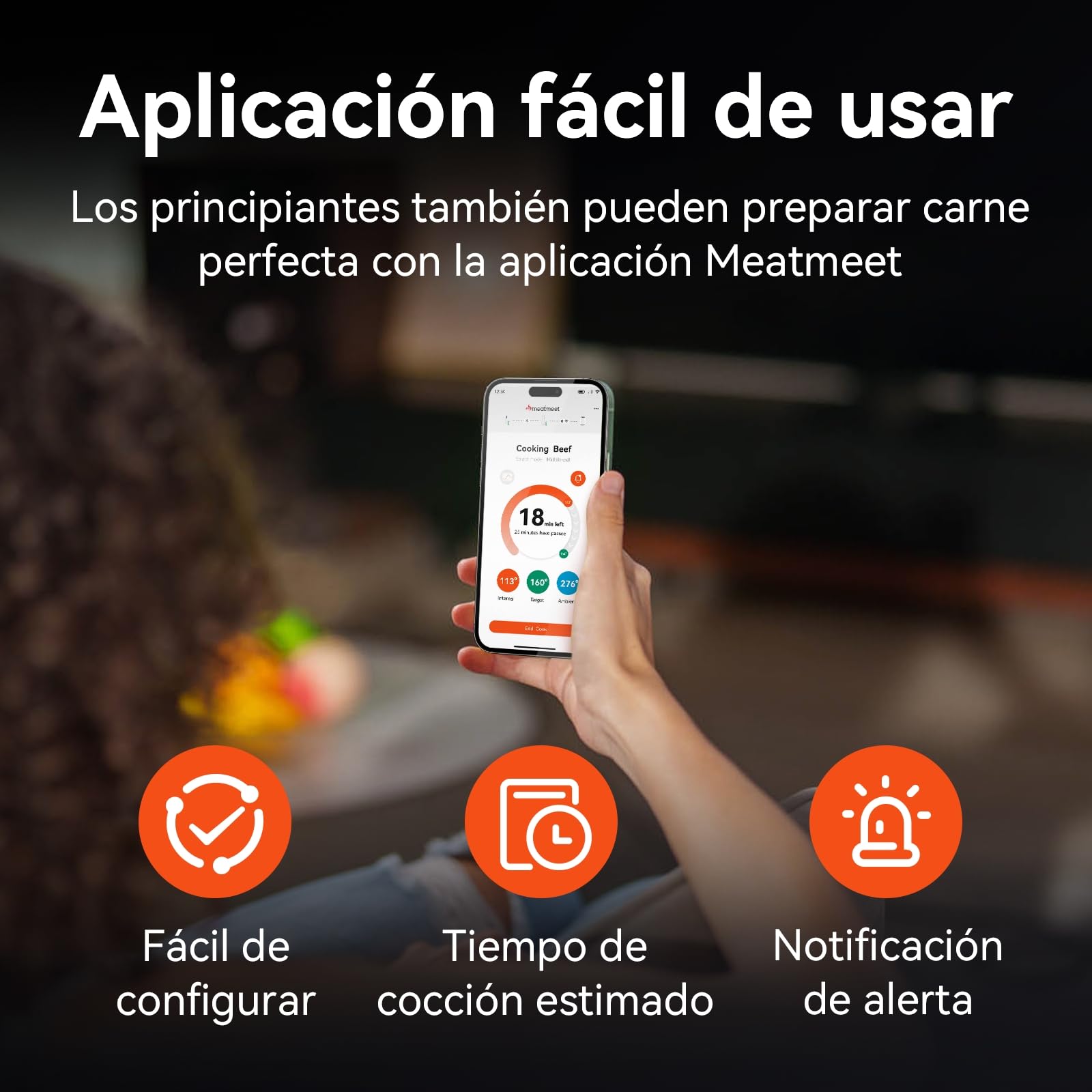 Pro Termómetro para carne con wifi y Bluetooth, monitoreo por app con temporizador y alarma, IP67 resistente al agua y al aceite, termómetro inalámbrico para barbacoa, horno, parrilla, cocina