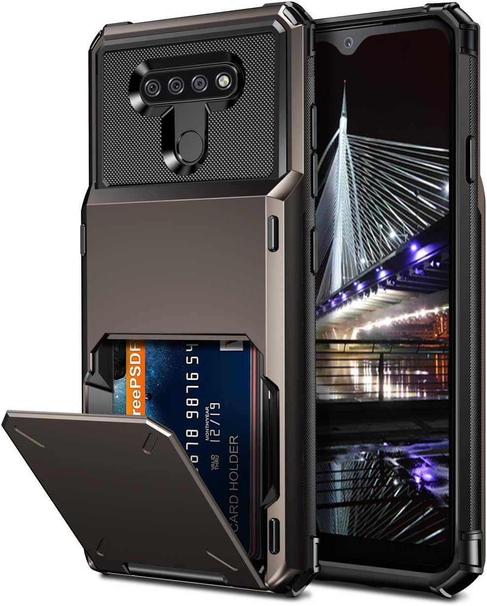 Vofolen Case for LG K51 Case Wallet [4-Card Pocket] Credit Card Holder ID Slot Anti-Scratch Dual Layer Protective Bumper Rubber Armor Non-Slip Hard Shell Cover Case for LG K51 -Gun Metal