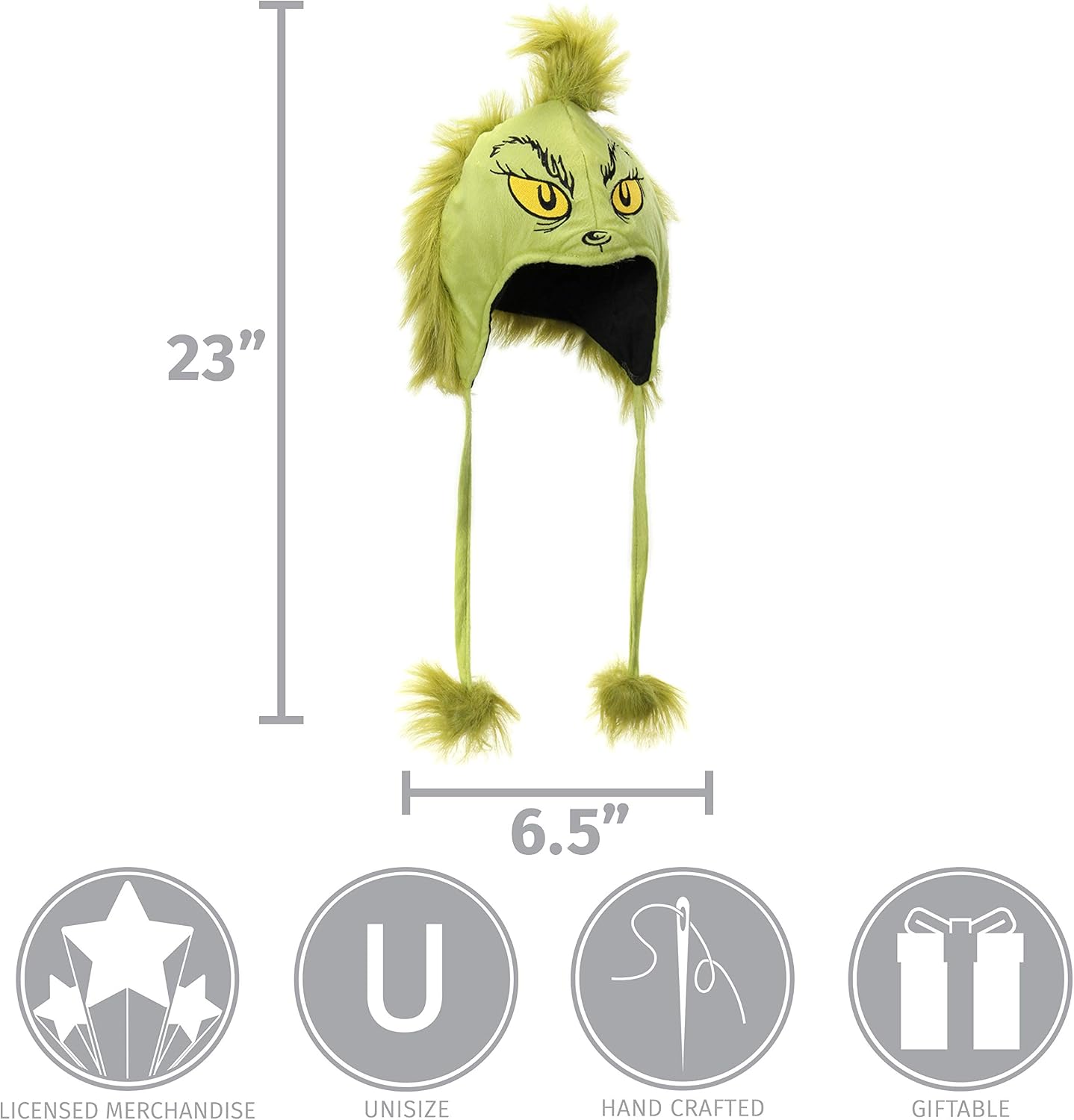 Grinch Deluxe Hoodie Hat - Velour and Faux Fur with Hidden Pocket and Pompoms, Officially Licensed