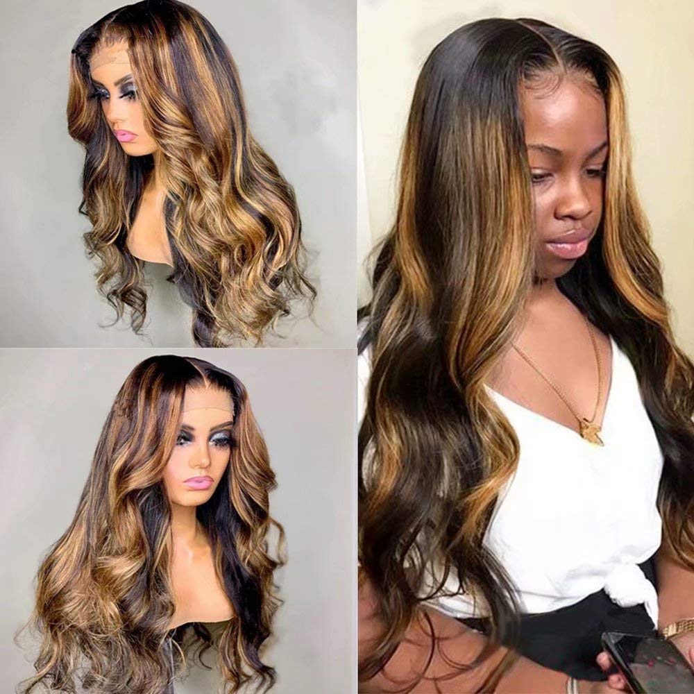 ten chopsticks WIGS 1b/27 Pre-Plucked Highlight Ombre Human Hair Wigs With Baby Hair HD Transparent 13x6 150% Density Lace Front Human Hair Wigs Brazilian Hair with Bleached Knots 24inch