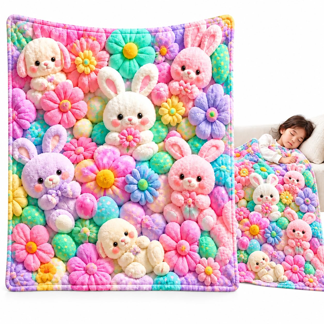 Teddy Pastel Floral Print Throw Blanket, 2027 Cozy Bear Pastel Blanket