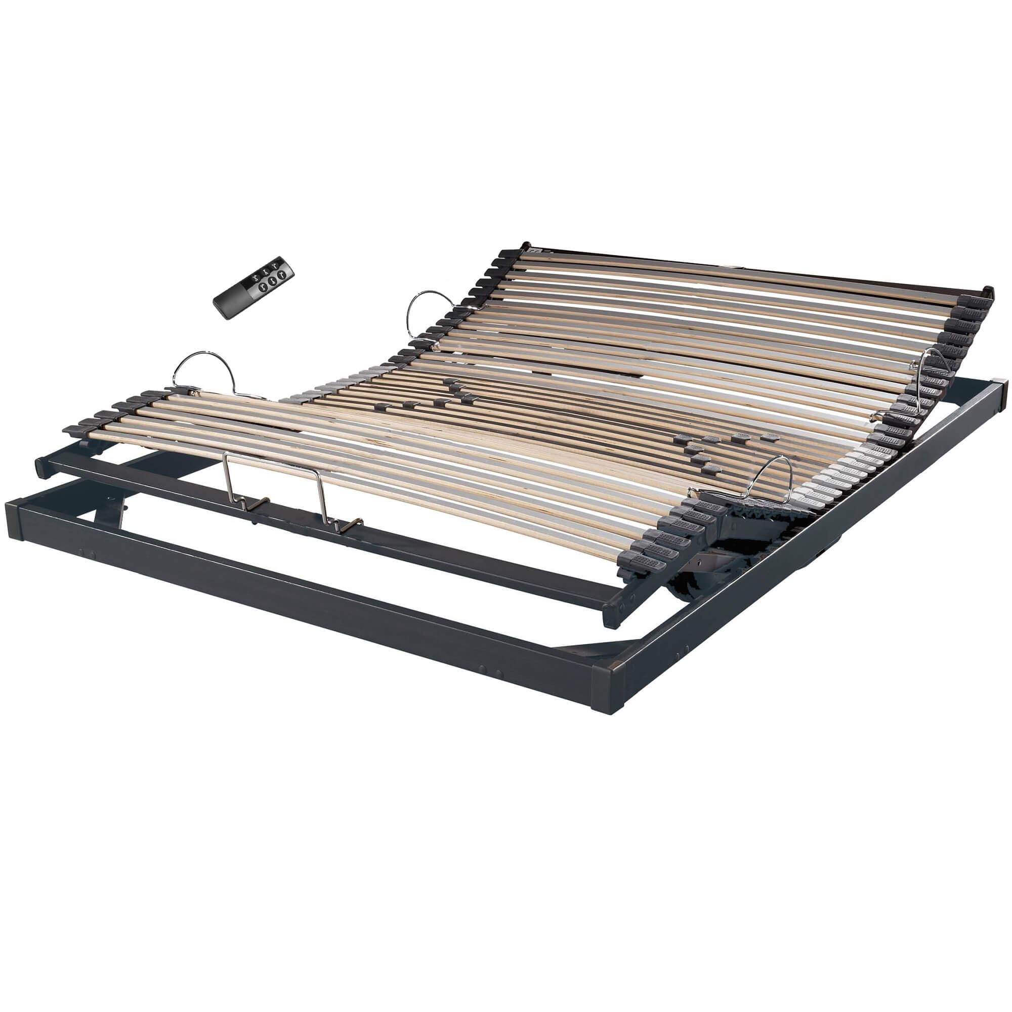 EBAC Literie Sommier électrique Extra Plat S50-140x190 - Lattes Bois - Réglage fermeté Zone lombaires