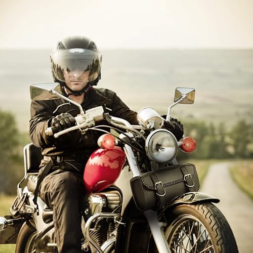 Miniatura 8 de The Nekid Cow bolsa negra de herramientas con correas de cierre, de cuero sintético premium, para motocicleta, con hebillas de desabrochado rápido,