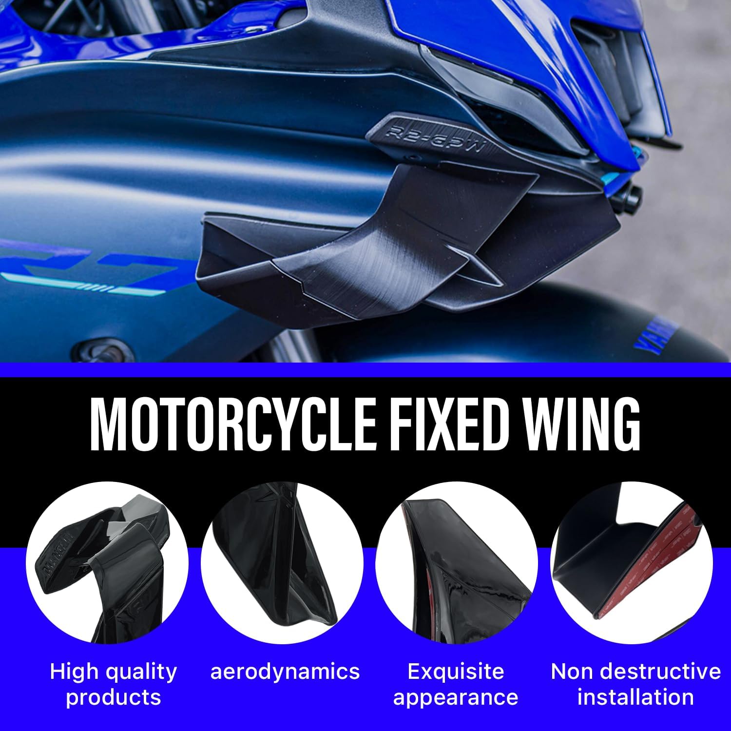 Fixed Spoilers for Yamaha R7 2021 2022 2023, Motorcycle Fairing for R7, Durable ABS Plastic Easy Installation of Yamaha R7 Winglet (Bright Black)