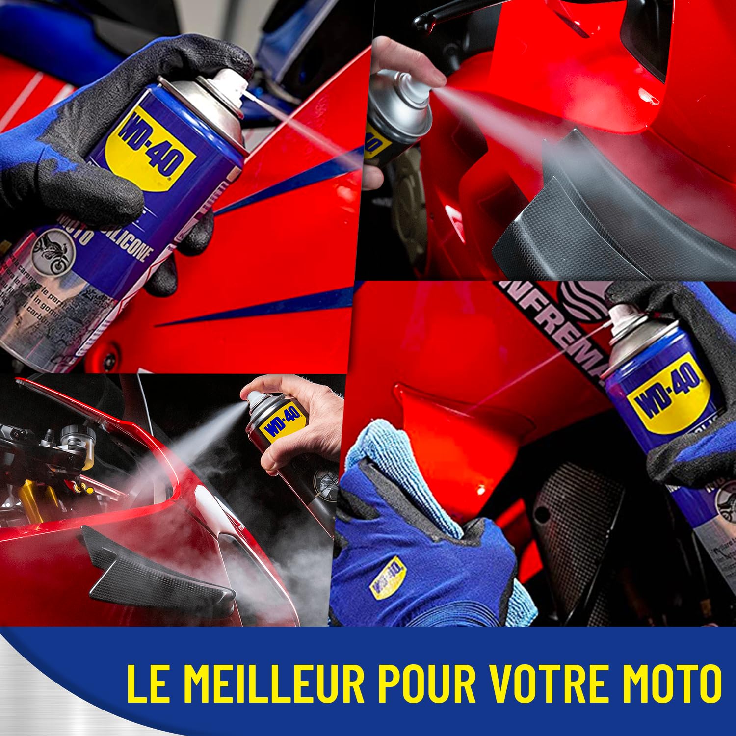 WD-40 Specialist, alisador de silicona para motocicletas, magnífico brillo, evita que el caucho se agriete y envejece, perfume afrutado, asimilado al olor "Bubble Gum", cartón de 12 aerosoles de 400