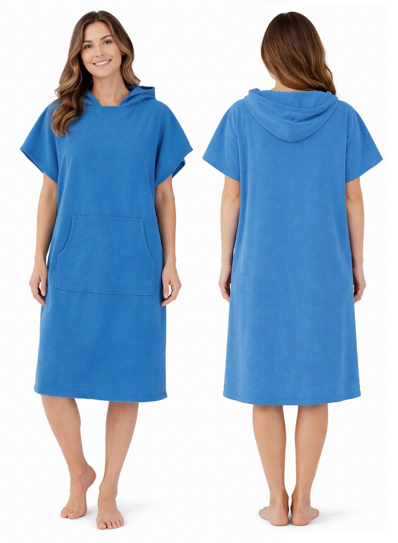 Microfibre Changing Robe Poncho - Quick Dry Hooded Surf Poncho Towel - Lightweight Beach & Swimming Changing Robe for Adult, S-M, Blue