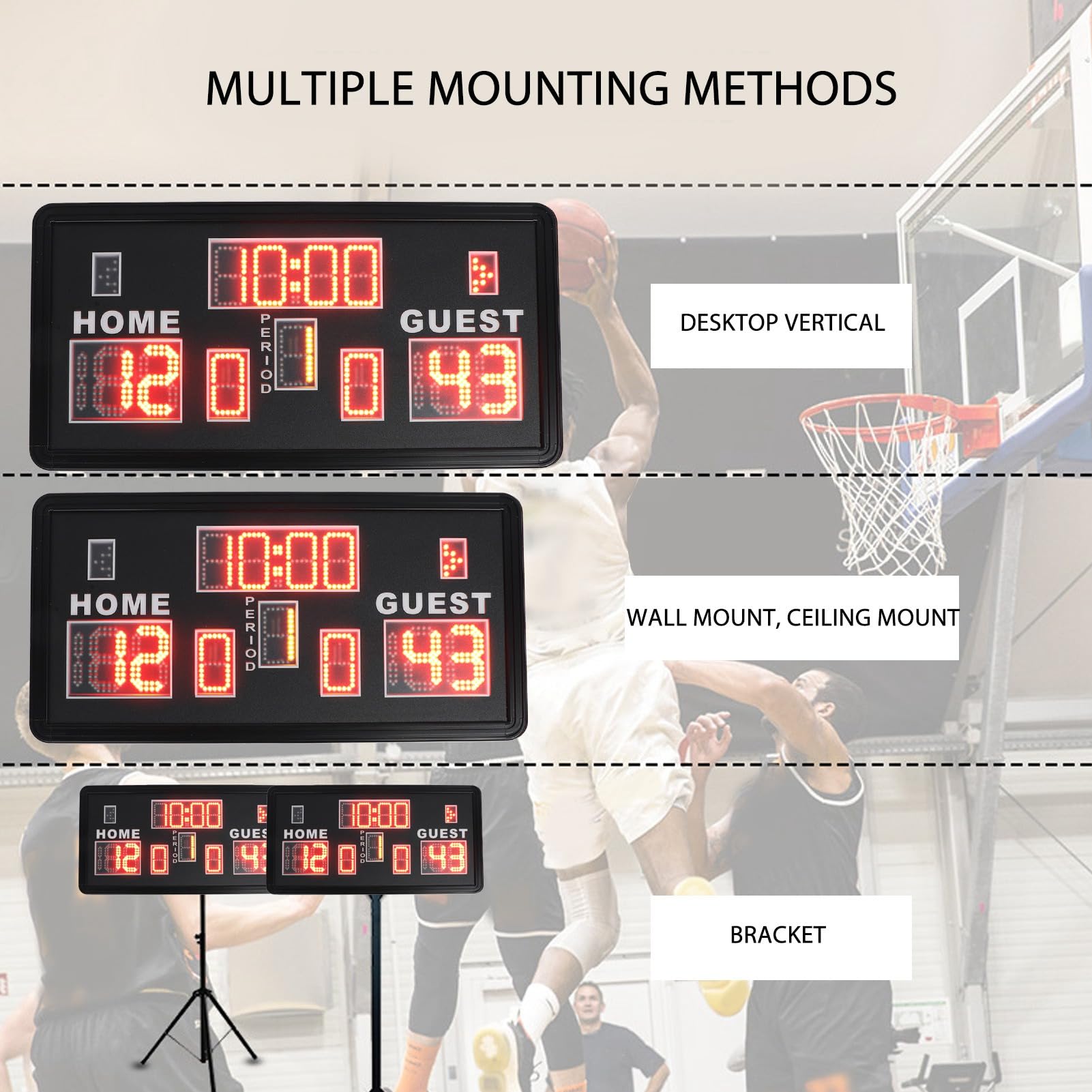 SEAFRONT Display a LED Tabellone Segnapunti Elettronico per Basket con Telecomando Wireless, Telaio in Lega di Alluminio, Opzioni di Montaggio Multiple per
