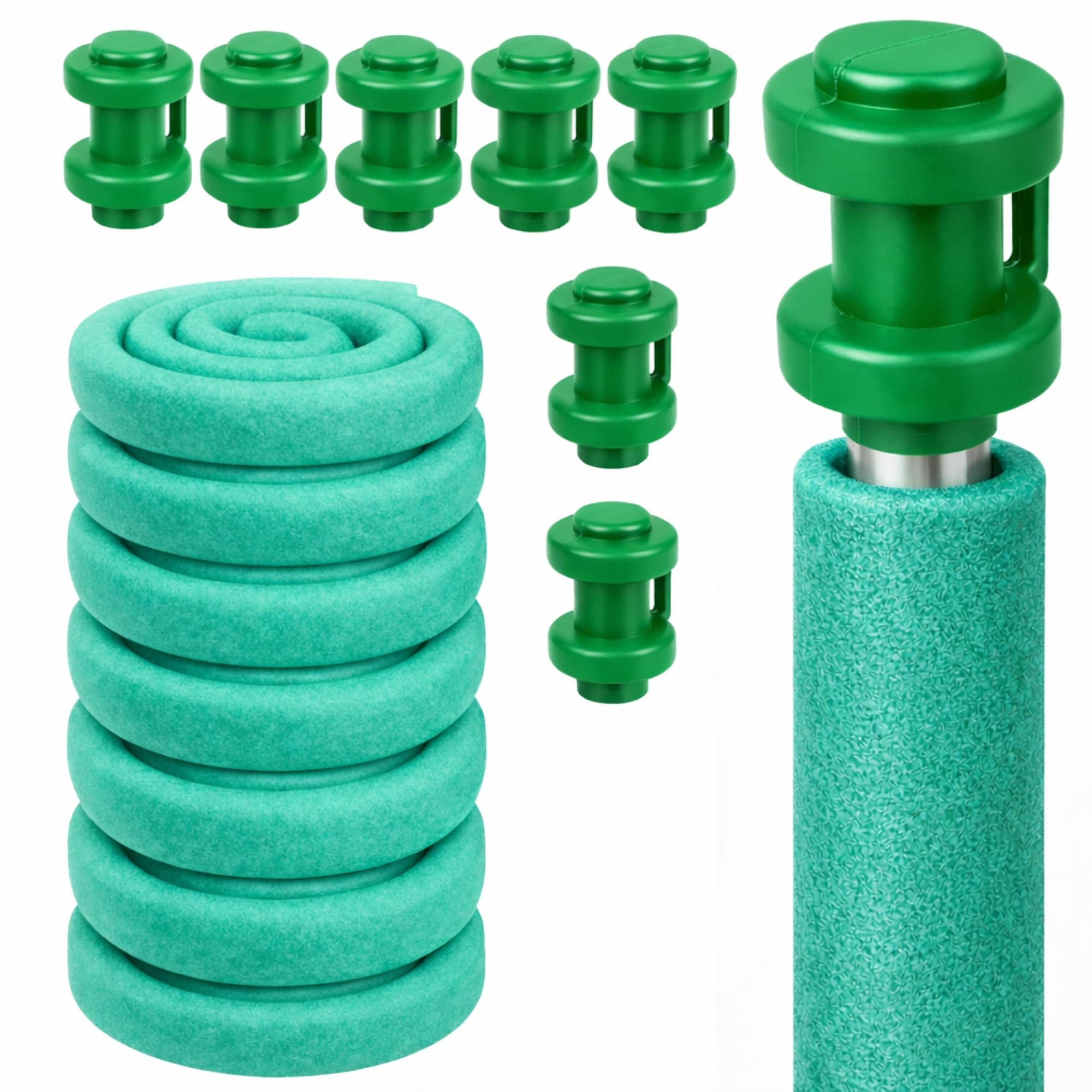Clever Leon Trampoline Foam Cover Tubes Set of 8 with Poles Caps Pole Protection for Garden Trampoline Poles Post Protection Trampoline Accessories Made in the EU Green 8 x 180 cm