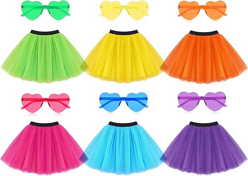 Handepo 12 piezas de falda tutú para mujer con lentes de sol en forma de corazón, falda de 4 capas, disfraz de fiesta de Halloween, falda tutú