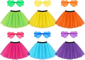 Handepo 12 Pcs Tutu Skirt for Women with Heart Shaped Sunglasses 4 Layered Adult Tulle Tutu Costume Halloween Party Favor