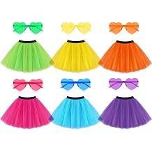 Handepo 12 Pcs Tutu Skirt for Women with Heart Shaped Sunglasses 4 Layered Adult Tulle Tutu Costume Halloween Party Favor