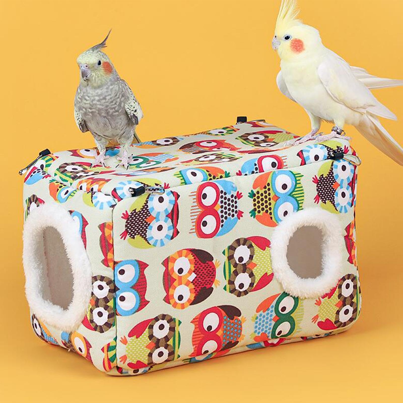 Nido para Pájaros Cama Colgante Juguete Refugio Cálido con Doble Apertura Material de Lona Relleno de Algodón Apto para Loros Hámster Cobaya Chinchill