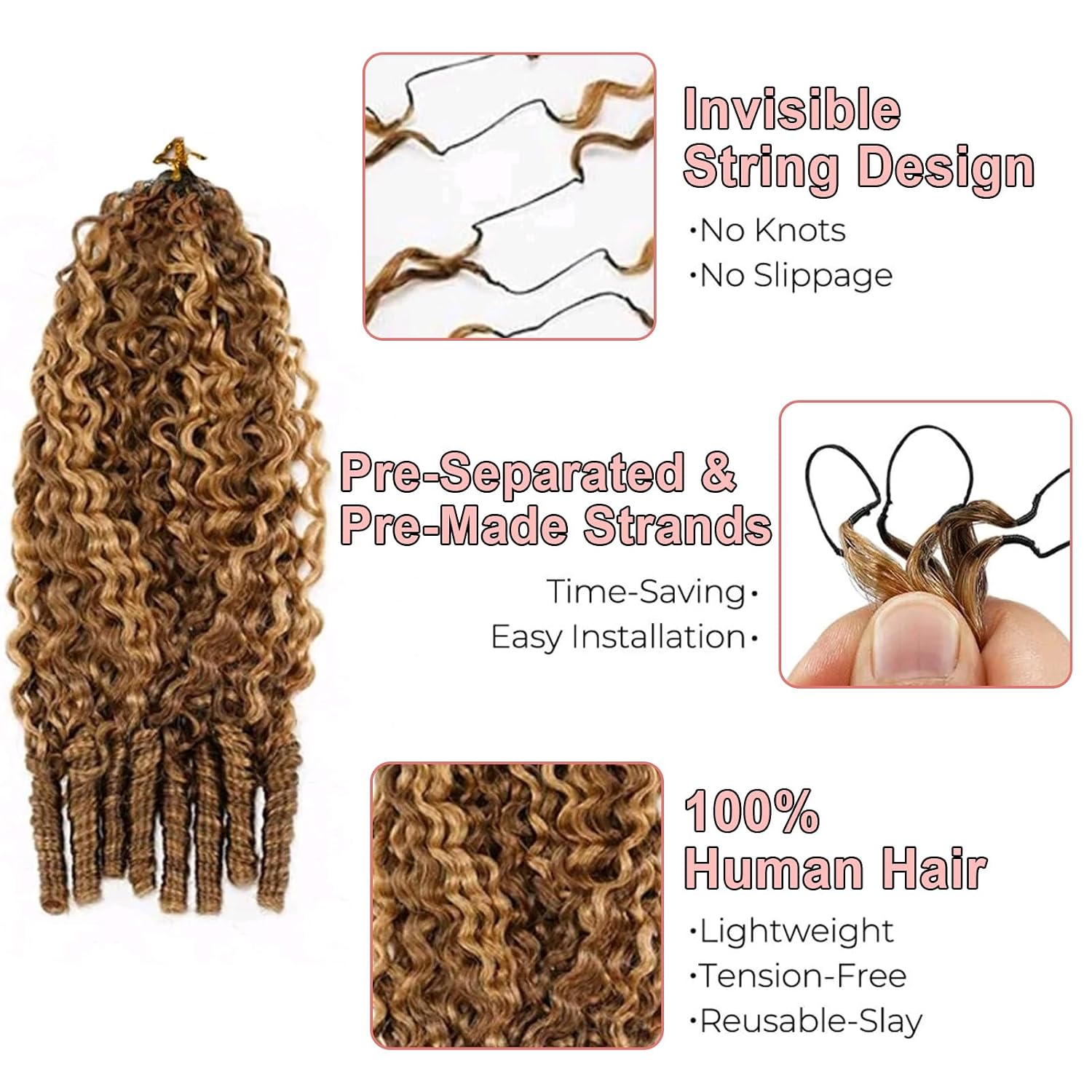 Feather Crochet Human Hair Burmese Curly Bundles Human Hair Pre-Separated 50 Strands 60G Invisible Miracle Knots Crochet Hair Extensions for Black Women 16inch