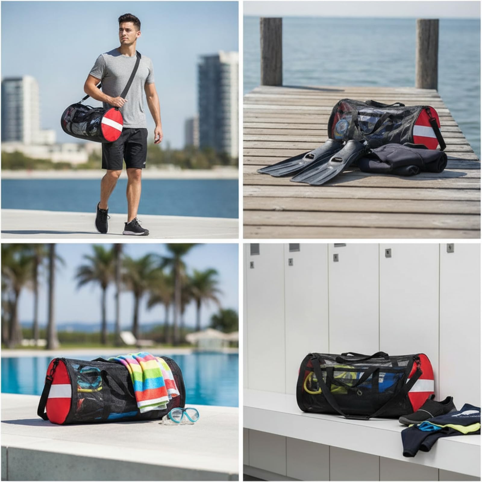 Baoblaze Borsa Sub Mesh Cilindrica Borsa da Immersione Sacca Attrezzatura Zaino Subacqueo con Tracolla Imbottita E Manico Rete Traspirante per Asciugatura