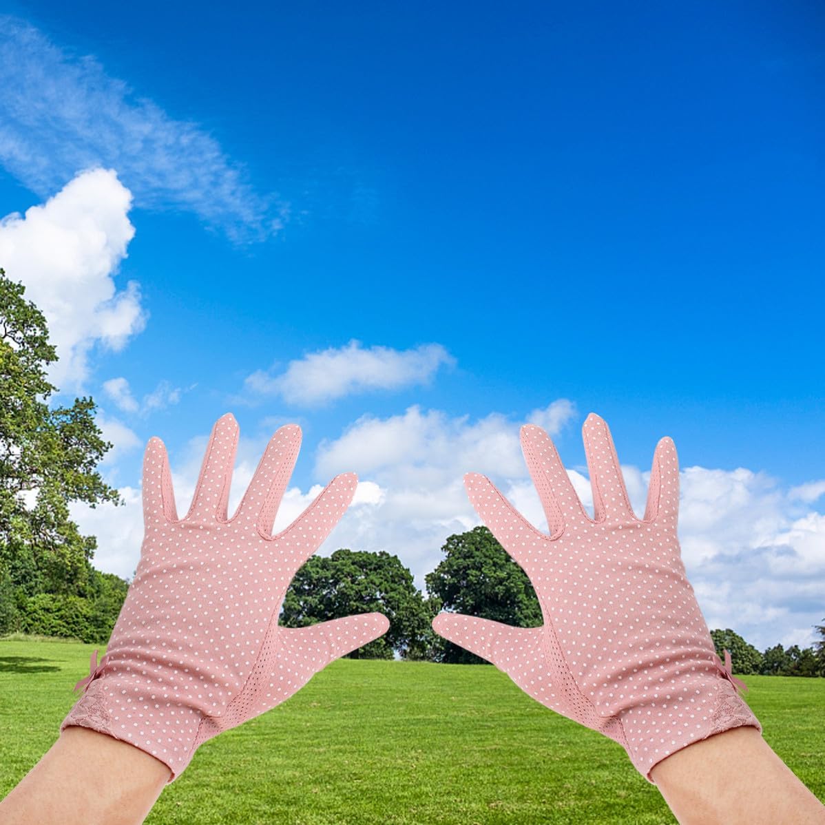 4 Pairs Sun Gloves for Women UV Protection Driving Gloves with Lace Sun Shield Pattern Breathable Thin for Summer Outdoor Hiking and Nail Manicure