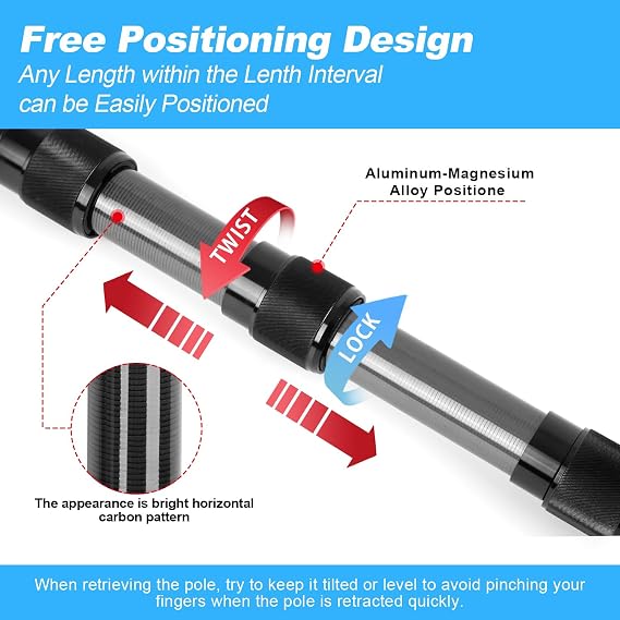 DOBEN Pool Telescopic Pole Carbon Fiber Pool Pole Adjustable from 1.4 m to 4.6 m Professional Telescopic Pool Rod Cleaning Poles for Skimmer Net Brush Suction Head (15 ft)