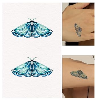 Freakynine Temporary Tattoos for Adults, Small Realistic Temporary Tattoos, Fake Tattoos, Flash Tattoos, Festival Tattoos, Tattoo Stickers, Temp Tattoos, Flash Tats Pack of 2 Green Butterfly