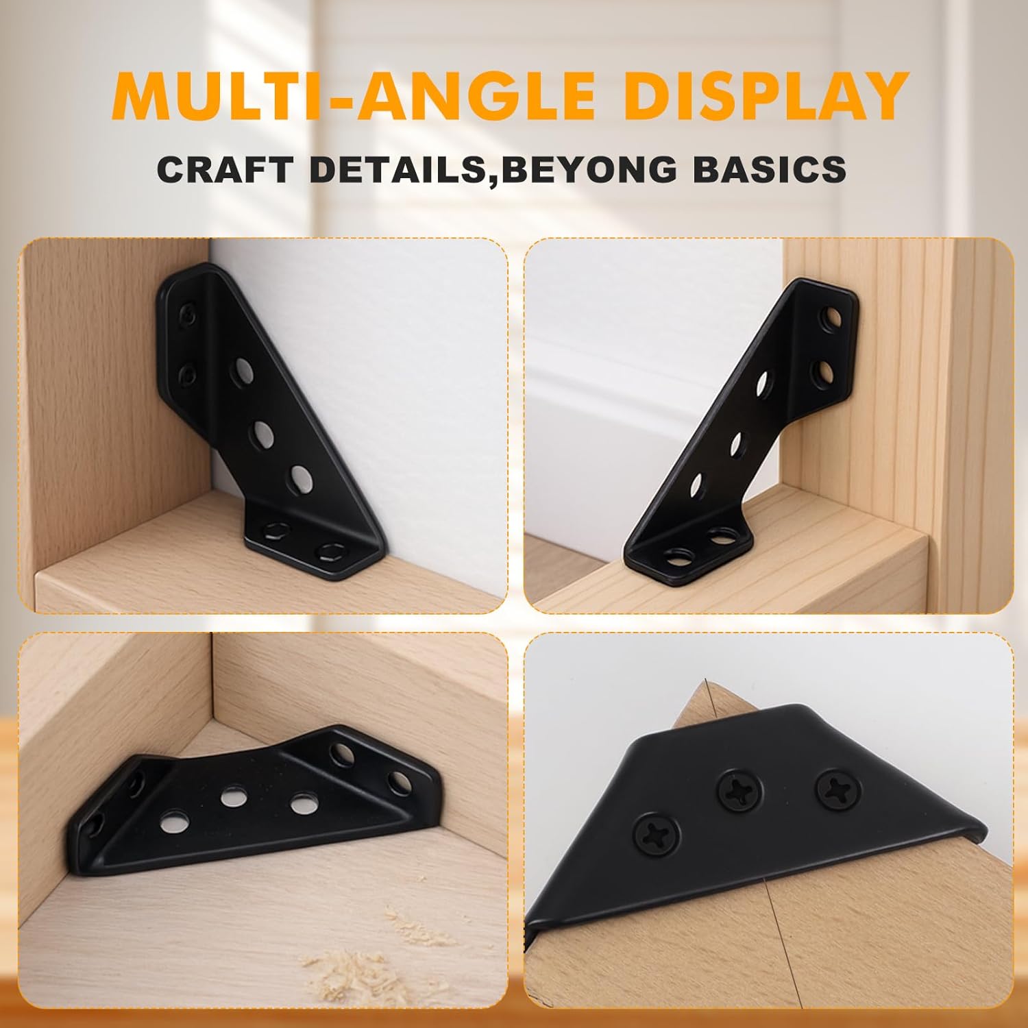 88PCS L Brackets for Shelves,4 Sizes Angle Corner Braces Metal L Bracket Heavy Duty for Wood,Stainless Steel Furniture Corner Connector, Corner Brackets for Wood (0.97",1.55",2.44")