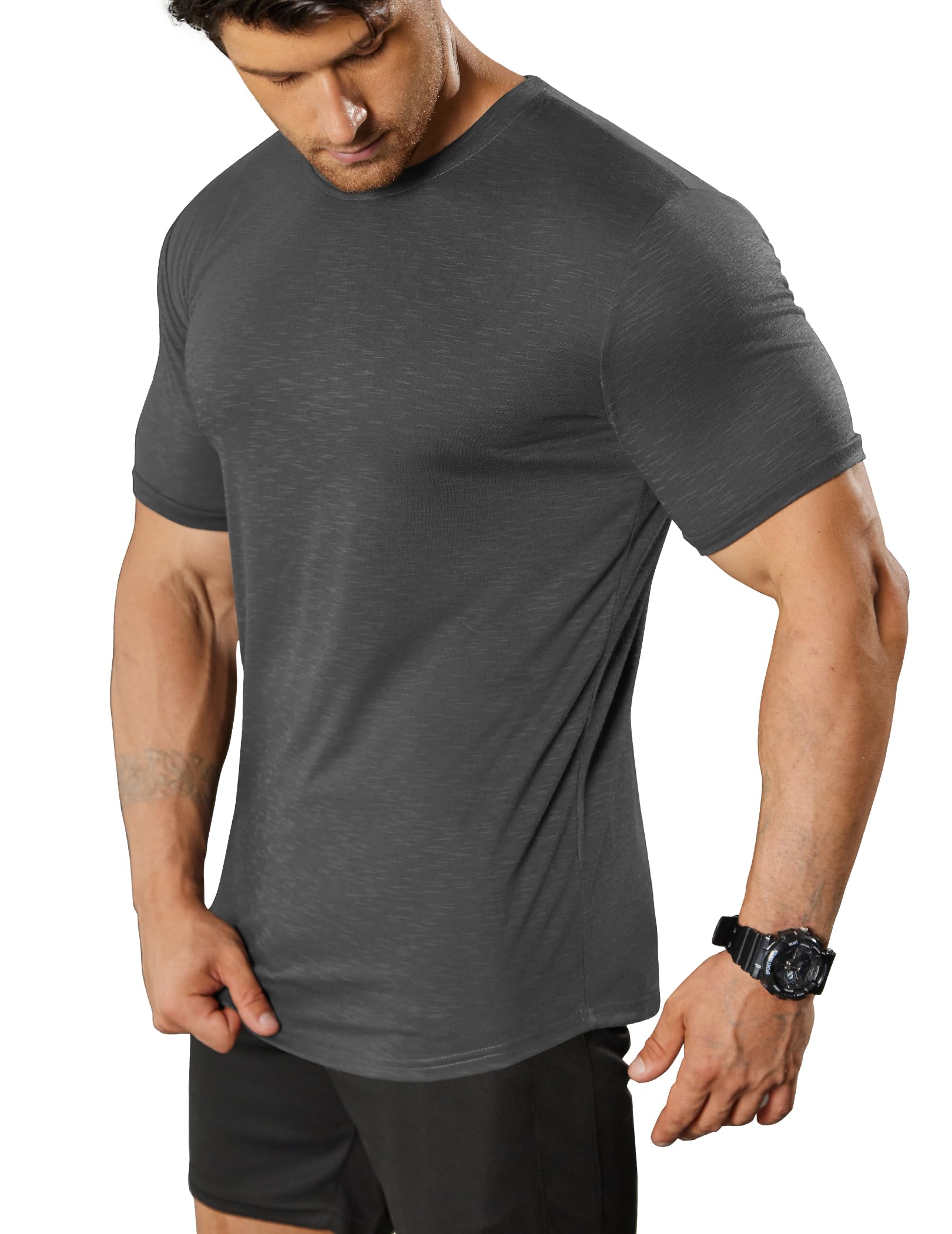 COOFANDY Rundhals T Shirt Herren Sommer Funktionsshirt Kurzarm Gym Fitness Sport Shirt für Männer Slim Fit Muscle Sportshirt