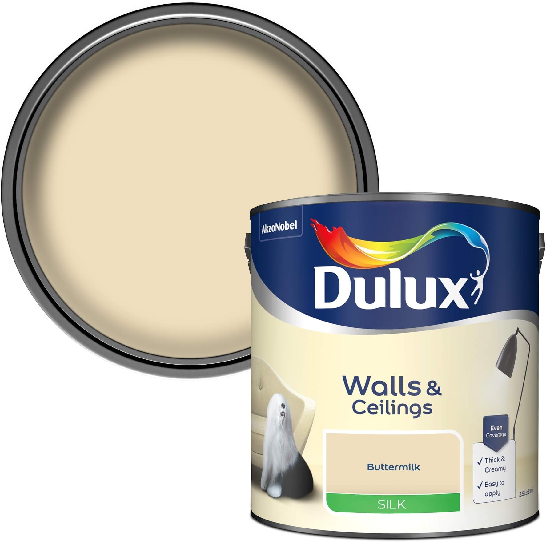 DuluxSilk Emulsion Paint For Walls And Ceilings - Buttermilk 2.5 Litres