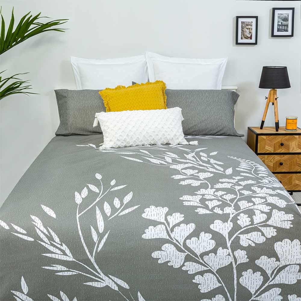 COTTON ARTean Funda Nórdica Reversible Cama 135 FORESTA Gris Algodón Poliéster Funda edredón 220x260 + 1 Funda Almohada
