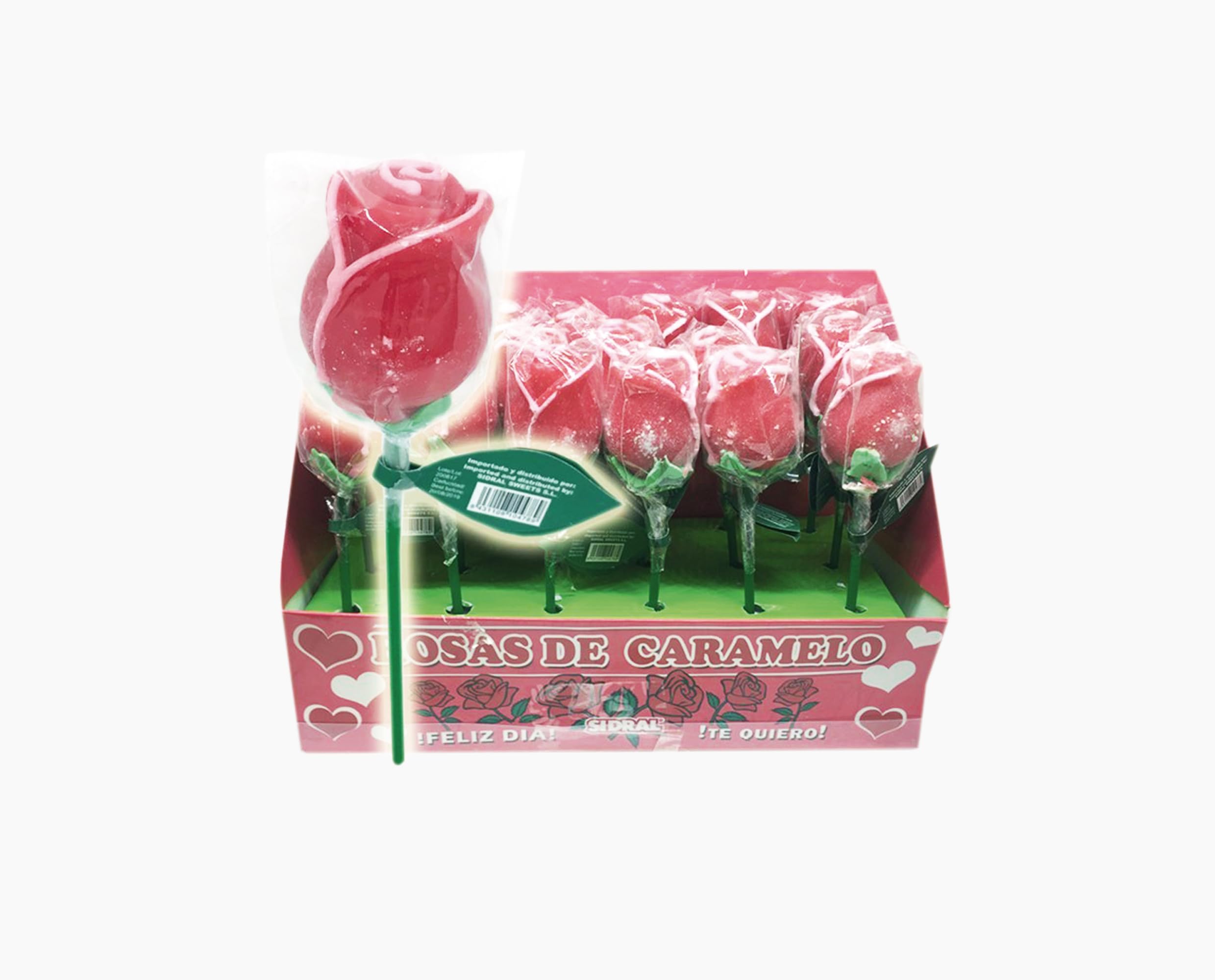 SIDRAL .18 Piruletas de Rosas de Caramelo duro Sabor Fresa (45 g) – Piruletas, Chuches San Valentín, Kit de Chuches Sin Gluten, Regalos y Celebraciones