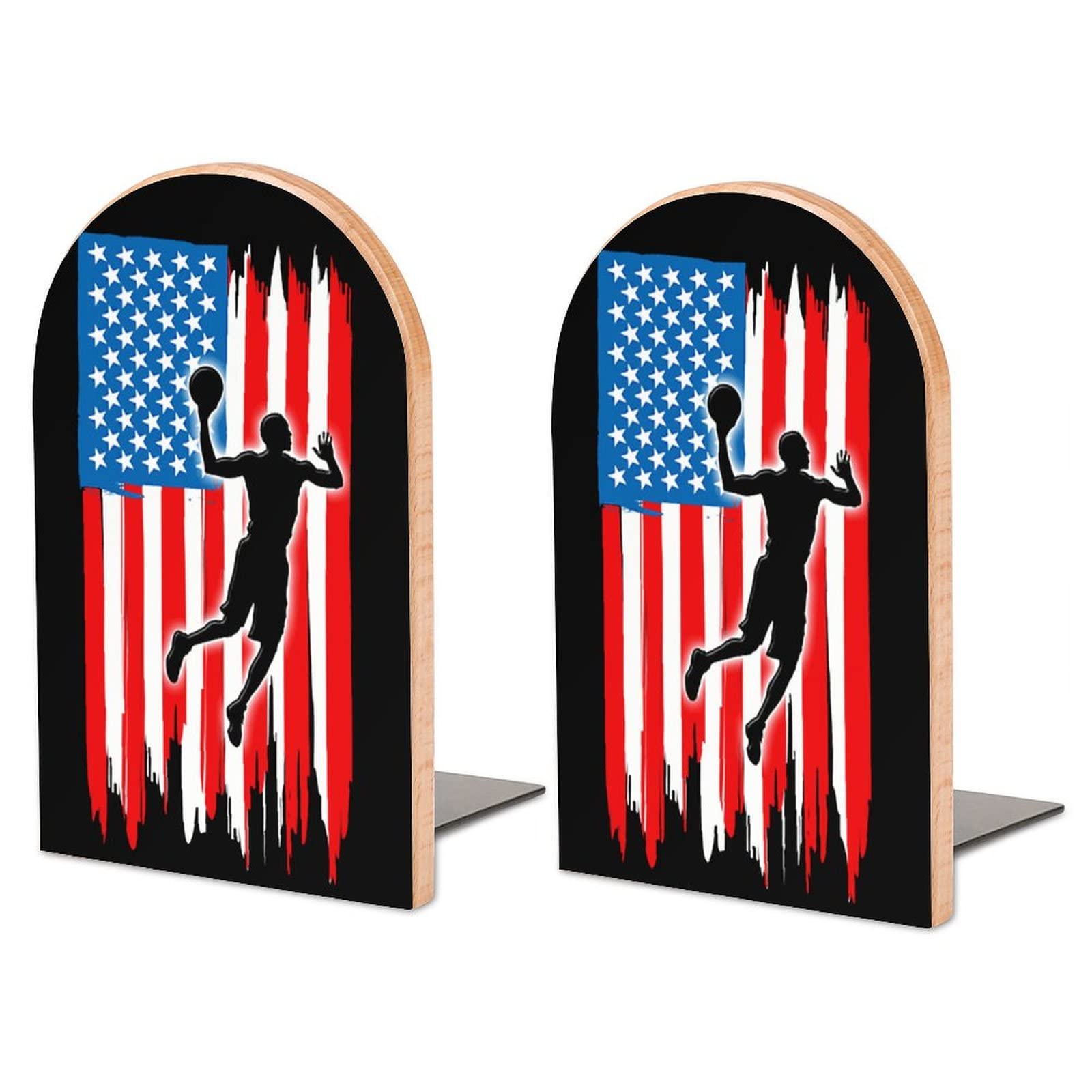 American Flag Basketball Bookends Heavy Duty Book Stand 1 Pair for Home Office Shelves Decorative