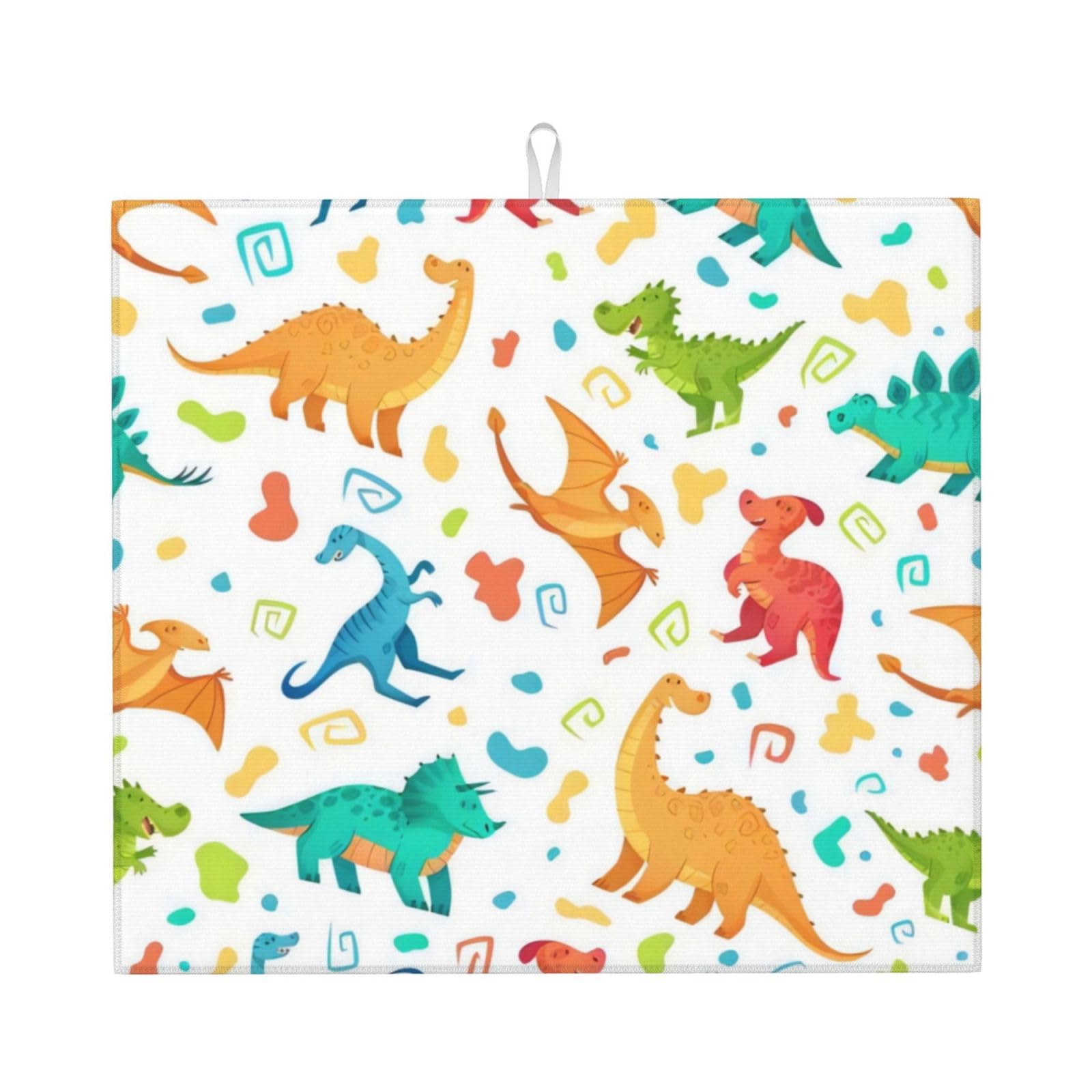 YYHWHJDE Dinosaur Prints Kitchen Drying Mat – Absorbent Microfiber Throw for Dishes, Non-Slip Counter Layer with Vibrant Fade-Resistant Print, Ideal for Appliance Protection