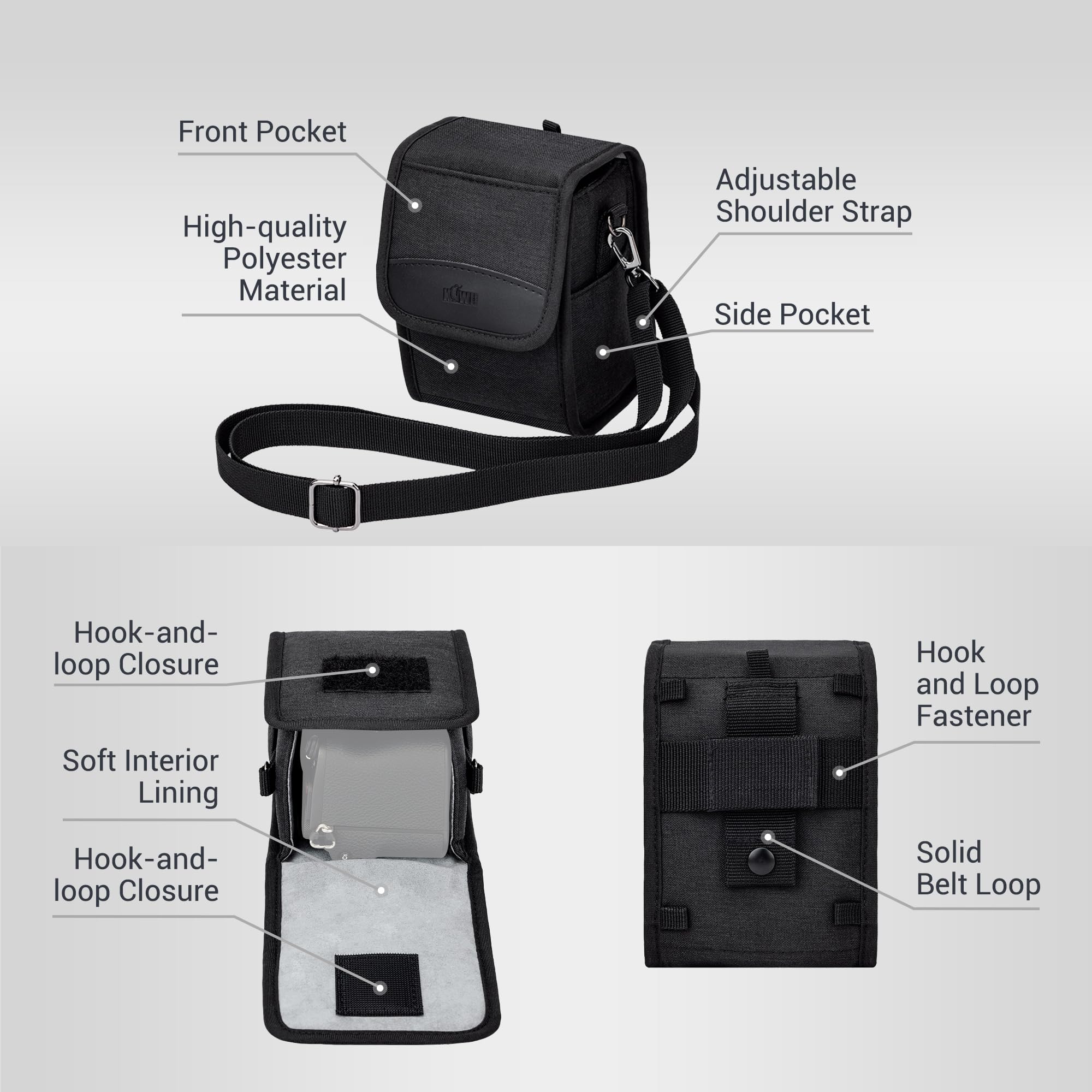 Kiwifotos Borsa a tracolla compatta per fotocamera digitale SLR/Mirrorless e obiettivi per Canon, Nikon, Sony, Fujifilm, Ricoh, con tracolla (150x90x90mm)