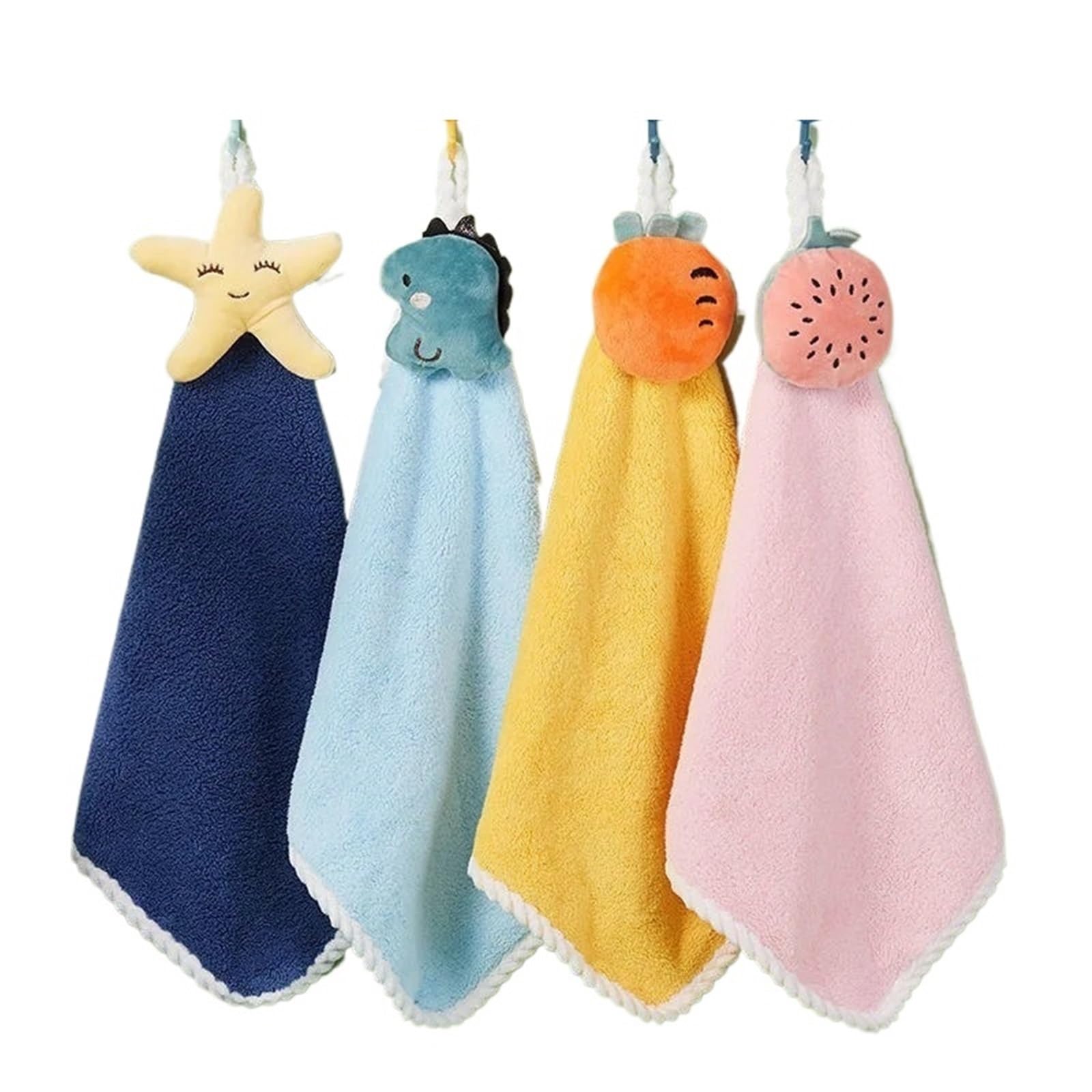WSQHAO 4Pcs Hand Towel Handkerchief Absorbent Kitchen With Hanging Loop for Hand(Mixed color)