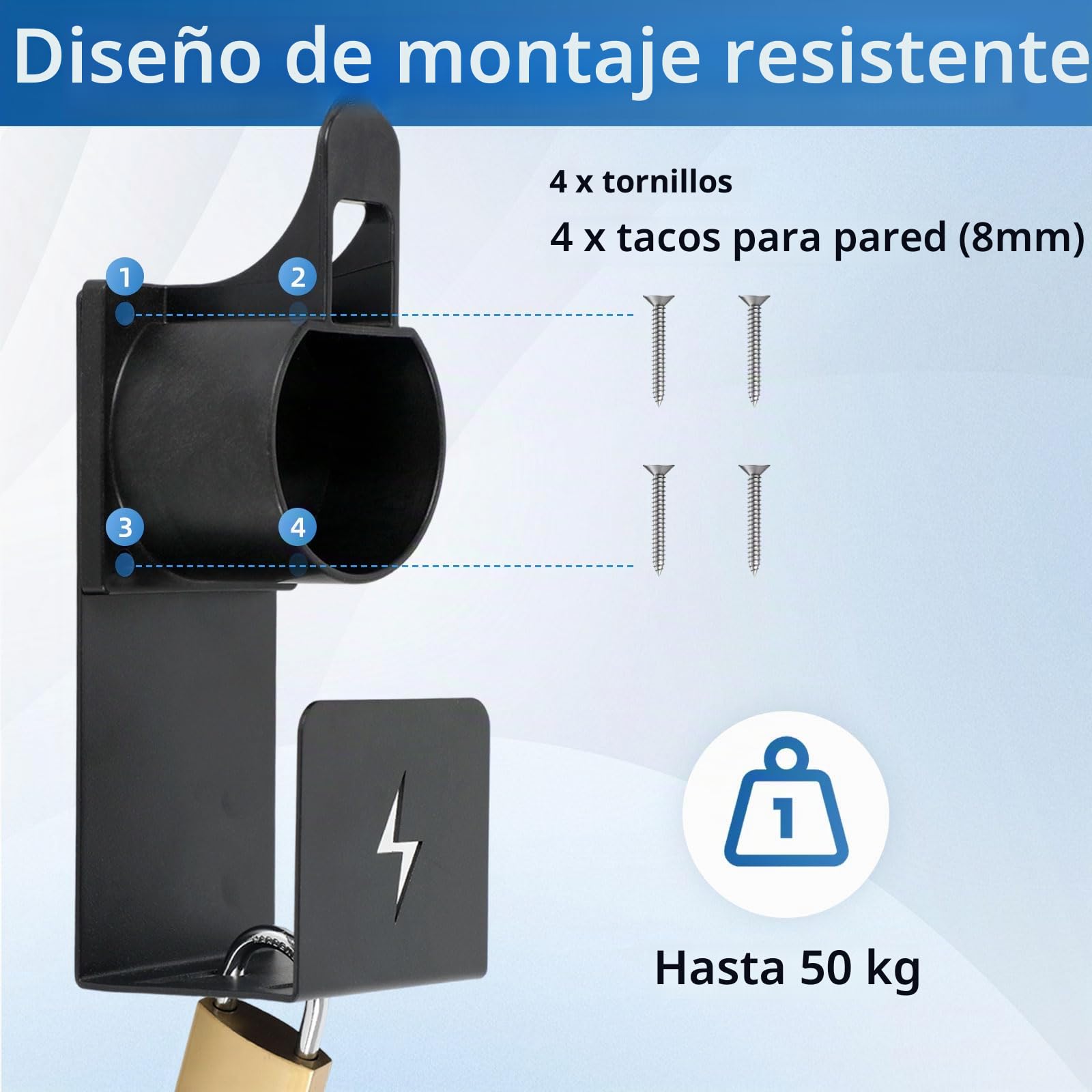 2 soportes para cargador de coche eléctrico, candado, soporte de pared con cerradura para coches eléctricos con conectores IEC 62196-2, cargador de coche eléctrico, organizador de cables para